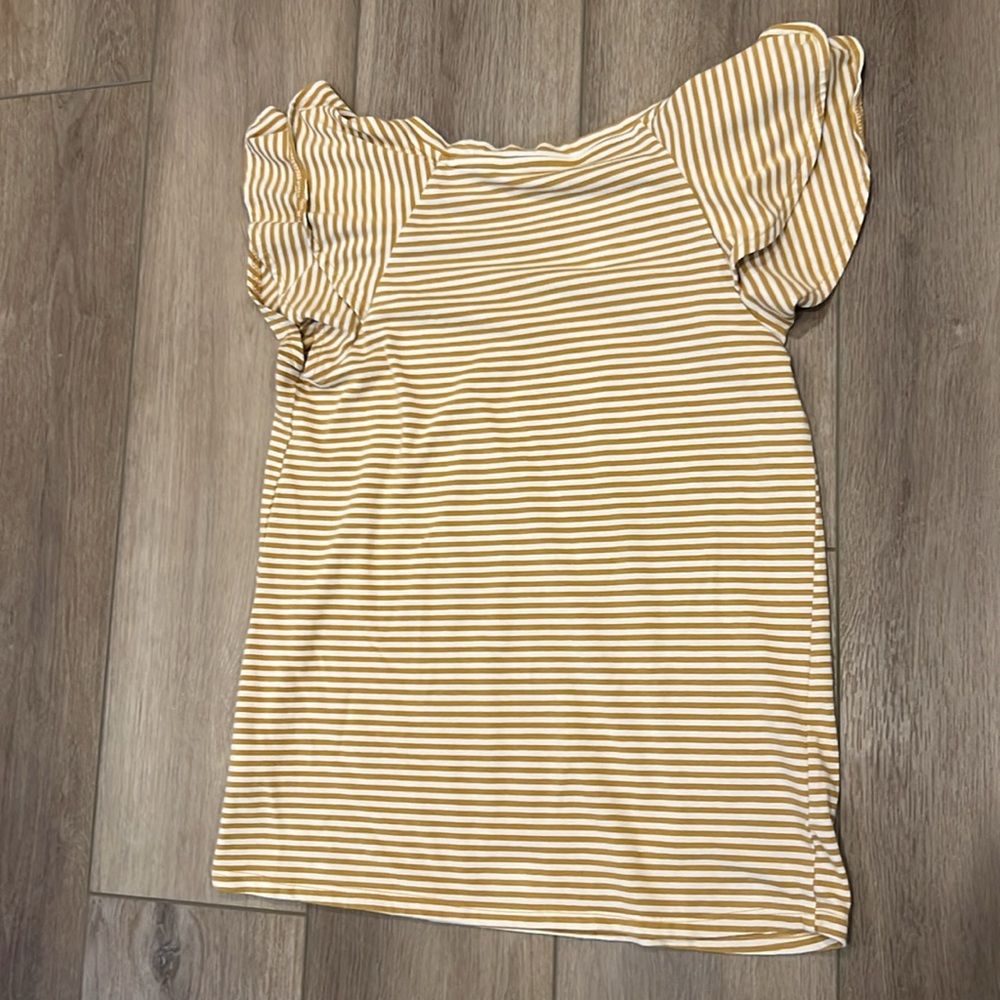 Lauren Conrad XS T-shirt Ruffle Short Sleeves Gold/Cream Striped - Picture 9 of 9